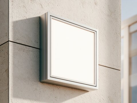 Blank square sign on textured concrete wall