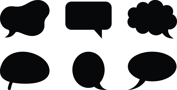 Collection of various black speech bubbles on white background, Black and White Vector silhouette