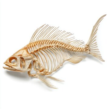 Detailed Beige Fish Skeleton Isolated On A Plain White Background For Scientific Research Display