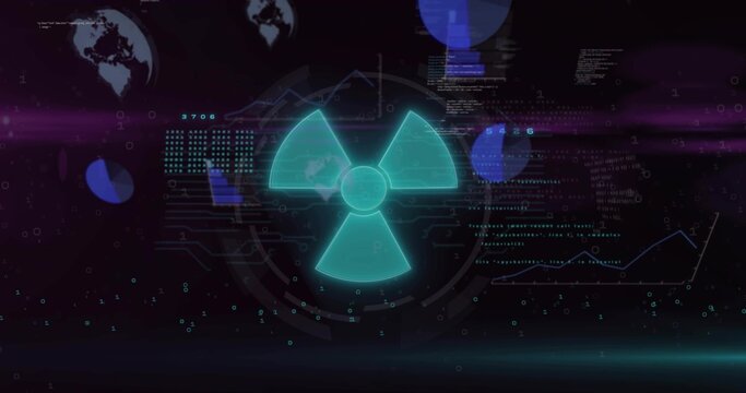 Purple scan line crossing starting HUD; glowing trefoil pulsing, intensifying for hazard monitoring