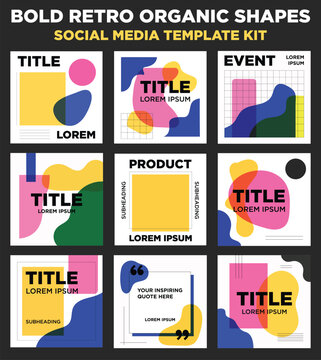 Bold Retro Social Media Template Kit with Organic Shapes and Bright Colors