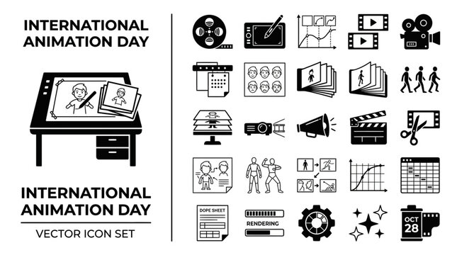 International Animation Day Vector Icon Set