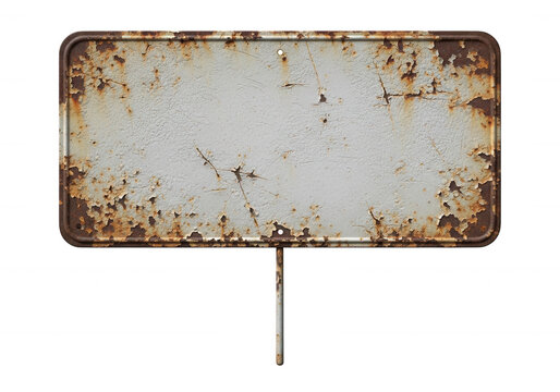 Blank weathered rusted metal sign isolated on transparent background