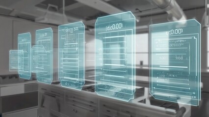 Fototapeta premium Transparent digital screens in professional kitchen