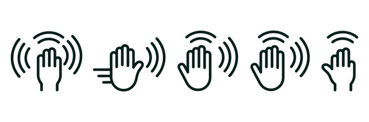 Hand Waving Icon Set, Hello, Hi, Goodbye And Greeting Hand Gesture Symbols Vector Illustration. © HossenMuhammod MunnA