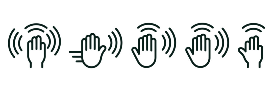Hand Waving Icon Set, Hello, Hi, Goodbye And Greeting Hand Gesture Symbols Vector Illustration.