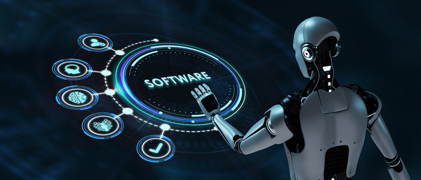 Software development and business process automation, internet and technology concept on virtual screen. 3d illustration