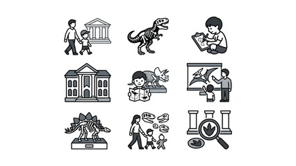 Museum Visit: Dinosaurs, Art, and Learning Icons Set © Bunga