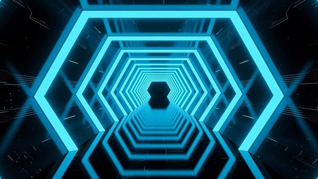 Futuristic glowing blue hexagonal tunnel