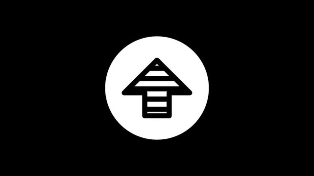 Upward pointing arrow icon animation isolated on black background