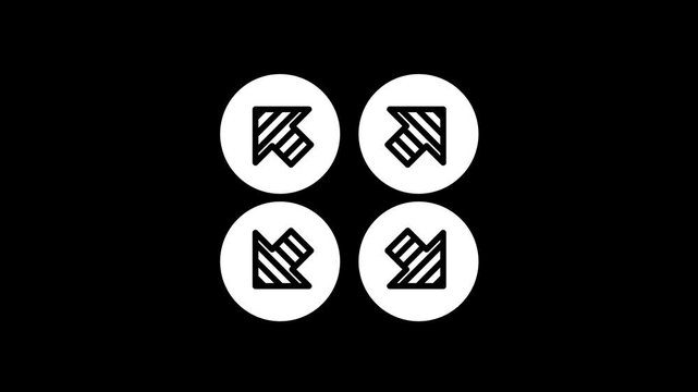 Four separate circular arrow icons animation isolated on black background