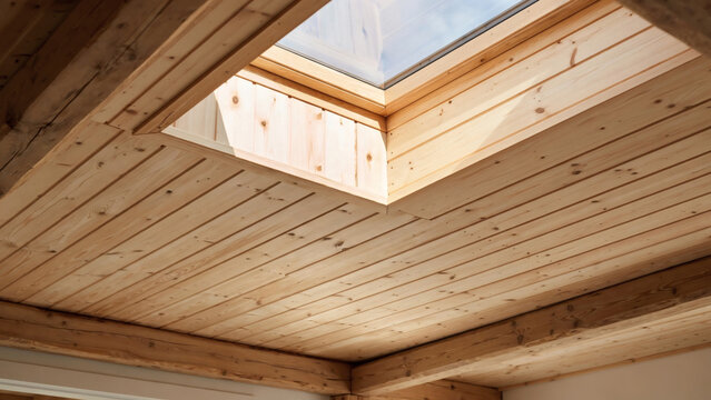 Wooden ceiling with skylight