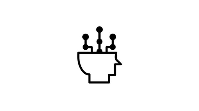 Head silhouette outline with circuit nodes animation isolated on white background