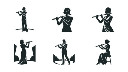 Flute Player Silhouettes: Musicians Performing Classical Music © Bunga