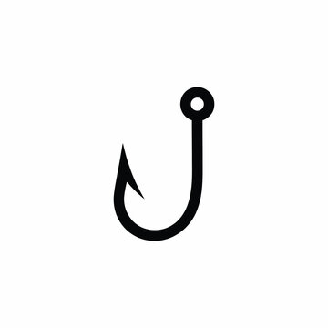 Black fishing hook silhouette icon on white background simple vector illustration