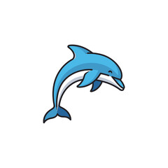 Naklejka premium Cartoon blue dolphin jumping high.