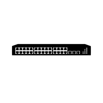 Black network switch icon for data server isolated on white background 