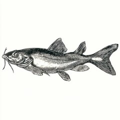 Naklejka premium Engraved Illustration Of A Catfish Isolated On White Background