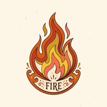 Vibrant flame graphic with fire text.
