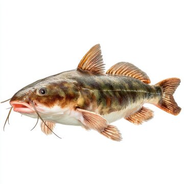 Freshwater Brown And Spotted Catfish Isolated On Plain White Background For Scientific Study