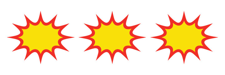 Comic Explosion Starburst Icon Set, Yellow Burst Speech Bubble, Boom Sticker And Pop Art Symbols Vector Illustration. © HossenMuhammod MunnA