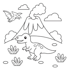 Tyrannosaurus Volcano Coloring Page © Putra