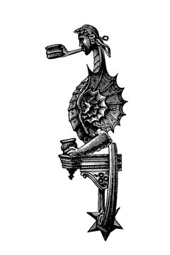 15th-century Italian wall torch holder with dragon figurehead holding a projecting arm, old vintage illustration, 1897.