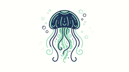 Illustration of a blue jellyfish swimming. © Muh