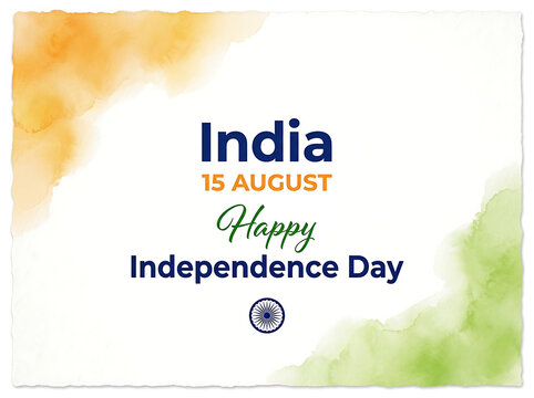 Clean minimalist India 15 August Happy Independence Day greeting template with corner tricolor watercolor splash