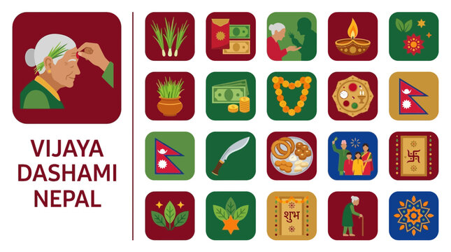 Vijaya Dashami Nepal Festival Icons Set