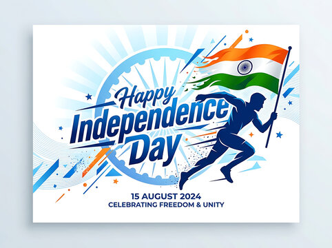 Dynamic silhouette of a runner athlete carrying the Indian flag for Independence Day celebration