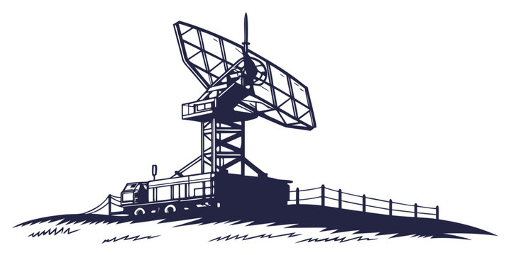 Military missile defense radar system with rotating antenna on naval ship military radar system warship