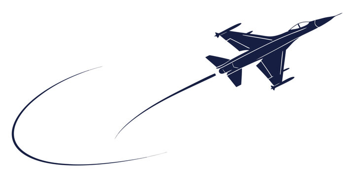 Military missile in flight trajectory against white background, launch