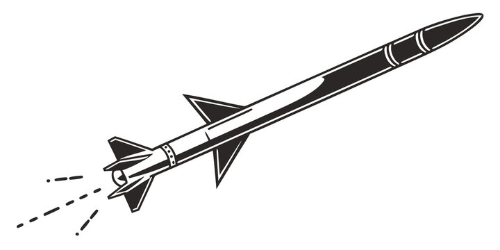 Guided missile in flight trajectory, white background, 3 d rendering 3d rendering