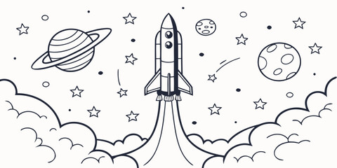 Rocket launch with stars, moon, and comet in space scene © AG