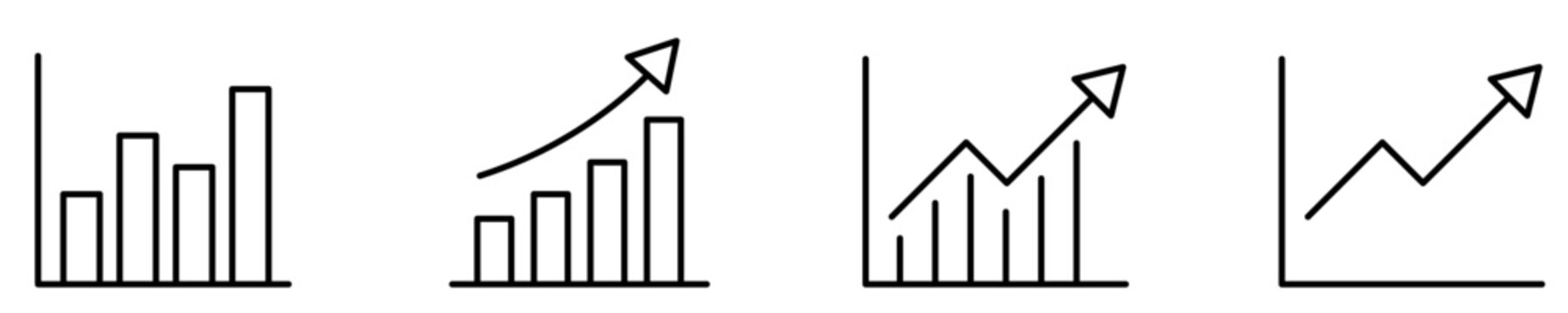 Set of charts and graphs icons, symbols for data analysis, growth, progress, business metrics, and statistics. Vector illustration