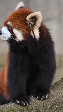 Close-up Portrait of a Cute Red Panda Looking at Camera.