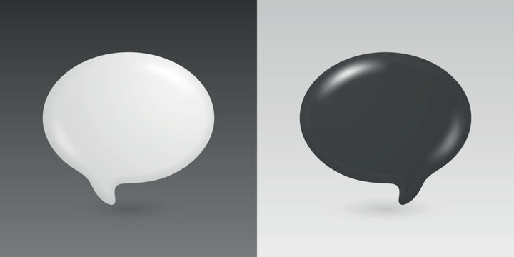 Vector 3d Chat Bubbles in Black and White. Speech Balloon Icons. Messaging and Online Communication Concept. Social Media Dialogue Symbols. Customer Support Chat