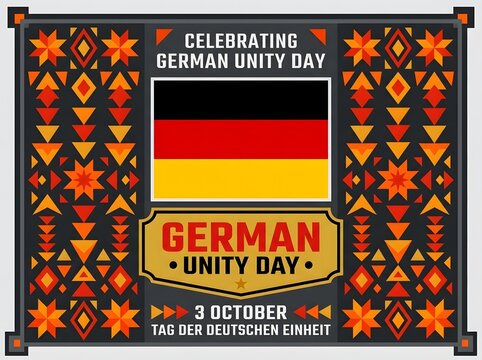 German unity day celebration patriotic design with flag and traditional geometric patterns