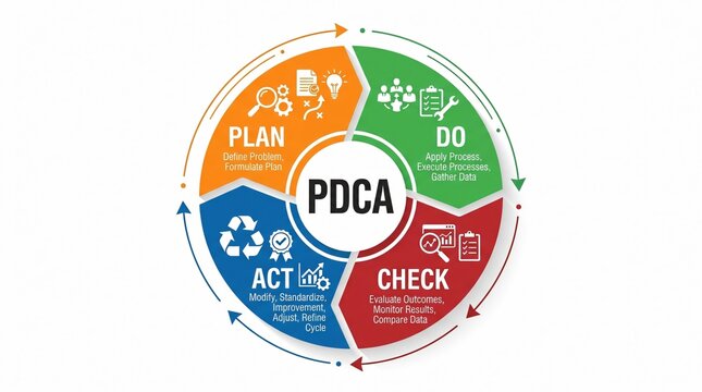 PDCA cycle diagram with plan, do, check, and act phases