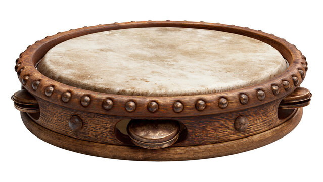 Close-up of a wooden frame drum with drumhead isolated