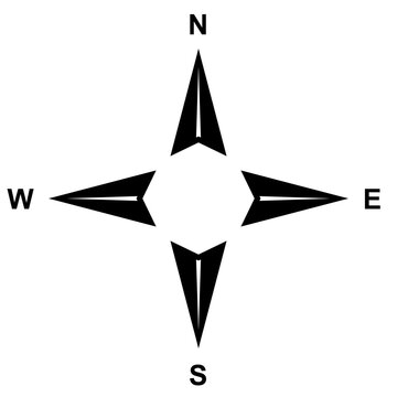 Four directional compass arrows, cardinal navigation icon, minimalist vector symbol