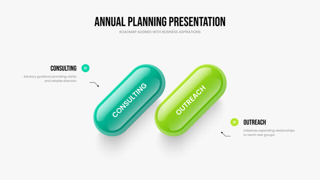 Digital Portfolio 2 Option Diagram Presentation Design. Project Growth Slideshow Layout Vector Illustration. Professional Proposal Two Element Infographic Frame Template.