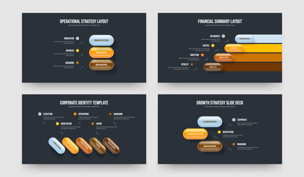 Modern Campaign Three Four Five Element Diagram Slide Layout Vector Illustration Set. Professional Development 3 4 5 Option Infographic Slideshow Design Bundle.