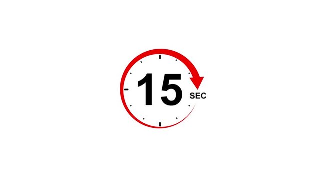 Red circular timer icon with 15 seconds displayed on white background clock countdown