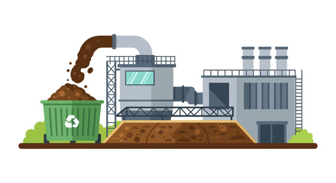 Industrial Composting Plant Illustration for Organic Waste Management and Recycling