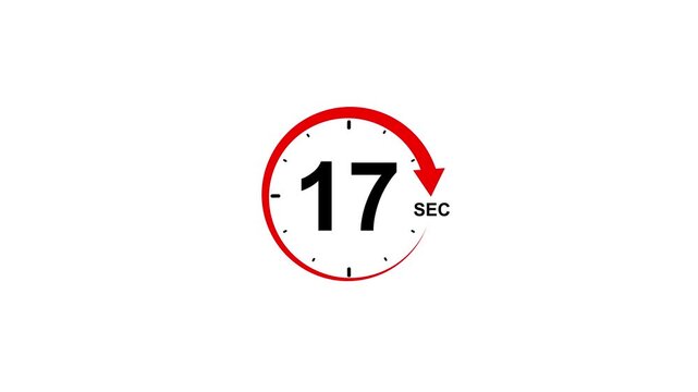 Red circular timer icon with number 17 and seconds abbreviation on white background 17 seconds clock