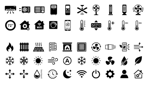 HVAC Air Conditioning and Temperature Icon Pack Vector