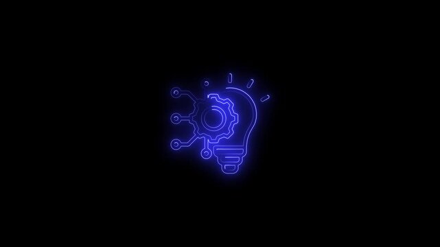 Glowing neon bule light bulb innovation and creative idea symbol with radiant beams on dark background futuristic technology concept for business inspiration and brainstorming sessions