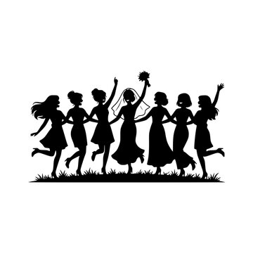 Celebrating bride squad silhouette illustration